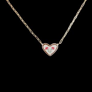 NWT - 18k Gold Heart Pendant Necklace with Floral Design